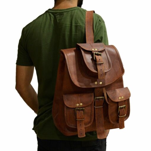 DUFLEBAGPRO Genuine Brown Leather Backpack Hand-Crafted Travel Rucksack Shoulder Bag