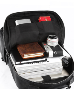 New Fashion Men Leather School Backpack Black Waterproof Laptop Travel Bag