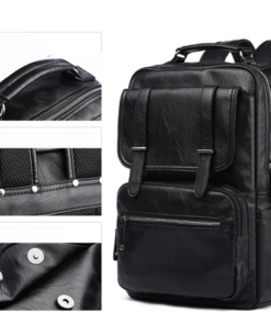 Leather school backpack for men
