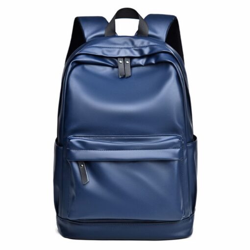 blue leather backpack