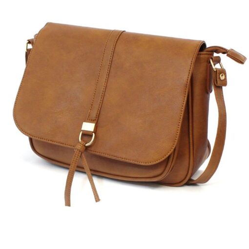 brown leather crossbody handbag for women